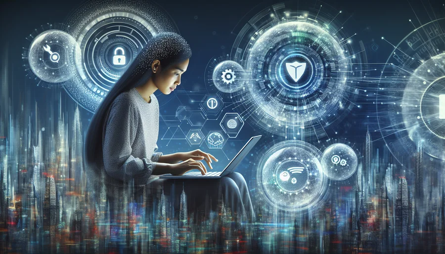 Minh họa kỹ thuật số về ba VPN hàng đầu năm 2025: ExpressVPN, NordVPN, Surfshark.