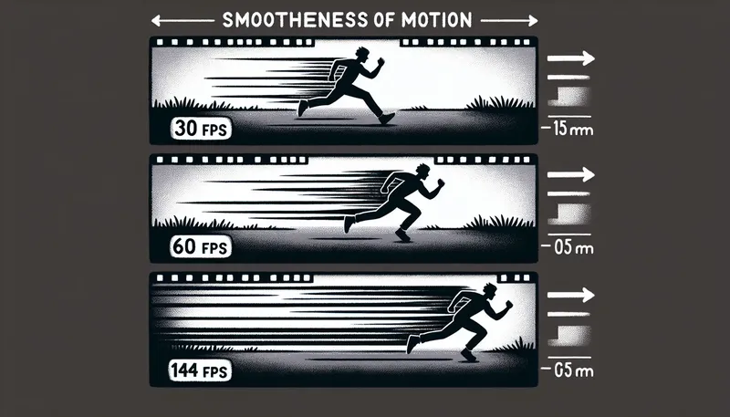 Minh họa so sánh độ mượt của chuyển động với các mức khung hình trên giây 30 FPS, 60 FPS, và 144 FPS.