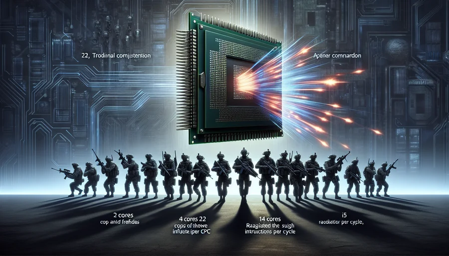 Minh họa sự khác biệt về IPC - hiệu suất trên mỗi nhân giữa Xeon E5 và Core i5.