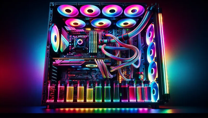 Một bộ PC được tùy biến với tản nhiệt nước và đèn RGB để tối ưu hiệu năng.