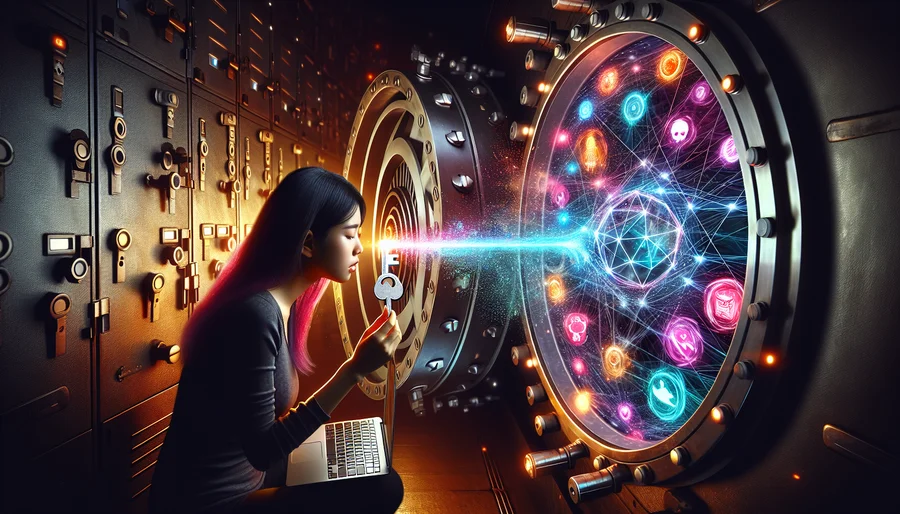 Nghệ thuật khái niệm về game thủ mở khóa kho báu ảo với chìa khóa VPN, biểu tượng cho khả năng truy cập game bị khóa vùng.