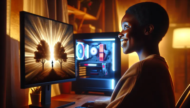 Người dùng hài lòng bên cạnh dàn PC cao cấp mơ ước, dù là tự build hay mua sẵn.