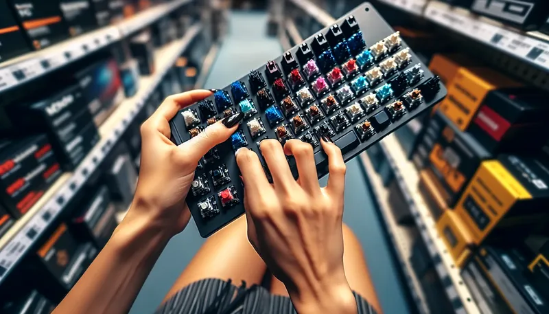 Người dùng tự mình trải nghiệm các loại switch bàn phím cơ tại cửa hàng Tin Học Anh Phát.