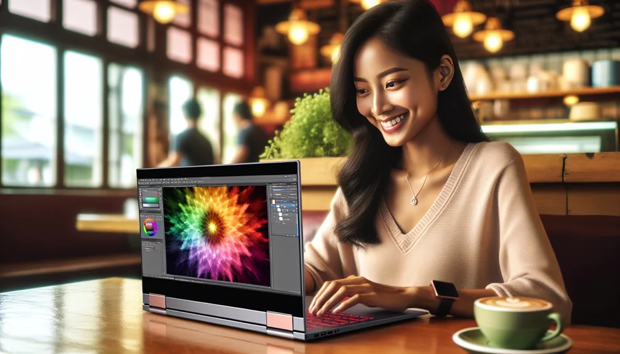 Người làm marketing sử dụng laptop card đồ họa tích hợp để thiết kế ấn phẩm 2D một cách hiệu quả.