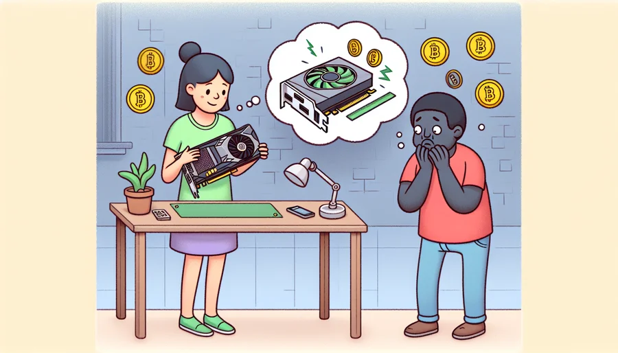 Người mua hàng đang truy vấn người bán về nguồn gốc của chiếc card đồ họa cũ.