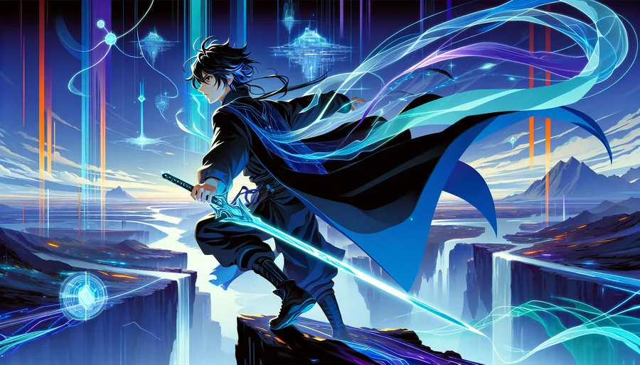 Nhân vật anime trong thế giới game MMORPG phong cách Sword Art Online.