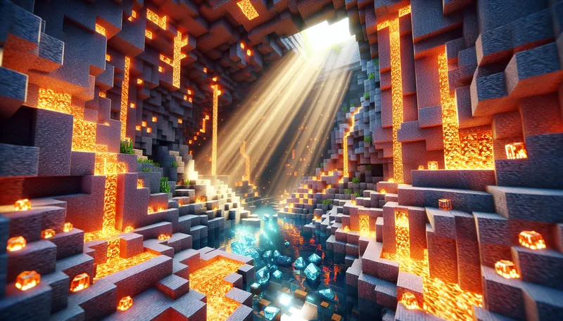 Đồ họa Minecraft được biến đổi ngoạn mục với Path Tracing, cho thấy hiệu ứng ánh sáng từ dung nham và mặt nước.