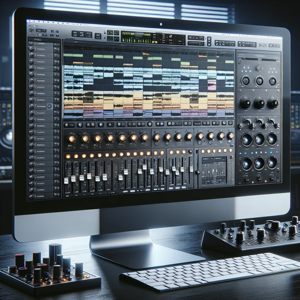 Phần mềm Logic Pro với giao diện chuyên nghiệp và kho nhạc cụ ảo khổng lồ trên máy tính Mac.