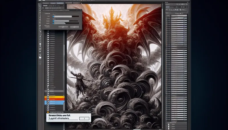 Photoshop báo lỗi Scratch Disk is full do thiếu RAM khi xử lý file lớn nhiều layer.
