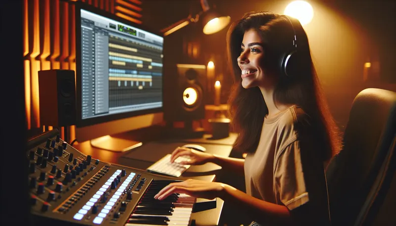 Producer nhạc tự tin sáng tạo trong phòng thu với một bộ PC làm nhạc mạnh mẽ, tối ưu.