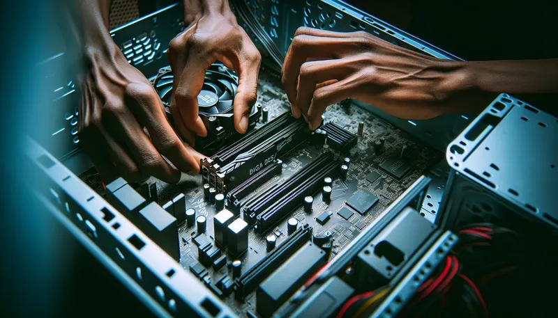 Quy trình lắp card màn hình (VGA) vào mainboard trong case máy tính.