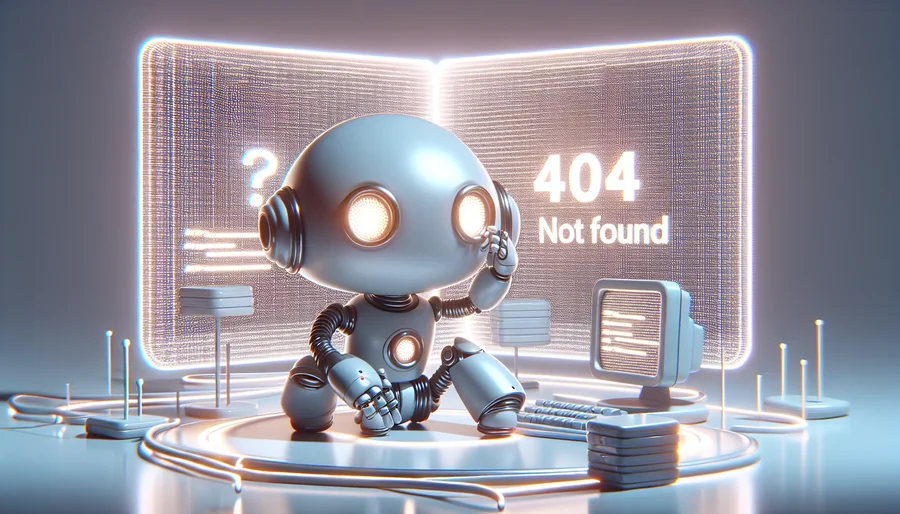 Robot AI bối rối khi gặp phải lỗi 404 Not Found.