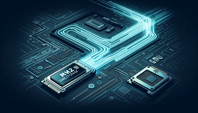 Sơ đồ công nghệ Microsoft DirectStorage cho thấy dữ liệu đi thẳng từ SSD NVMe đến GPU, bỏ qua CPU.