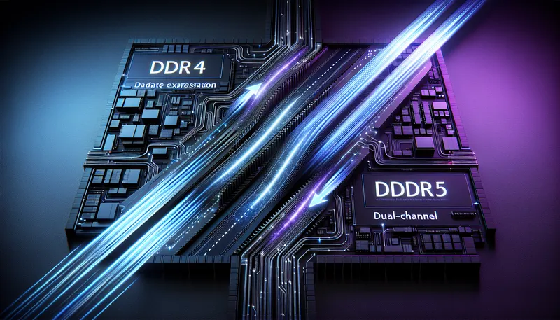 Sơ đồ công nghệ so sánh kiến trúc kênh đơn của DDR4 và kênh phụ (Subchannel) của RAM DDR5, cho thấy hiệu quả truy cập dữ liệu vượt trội.