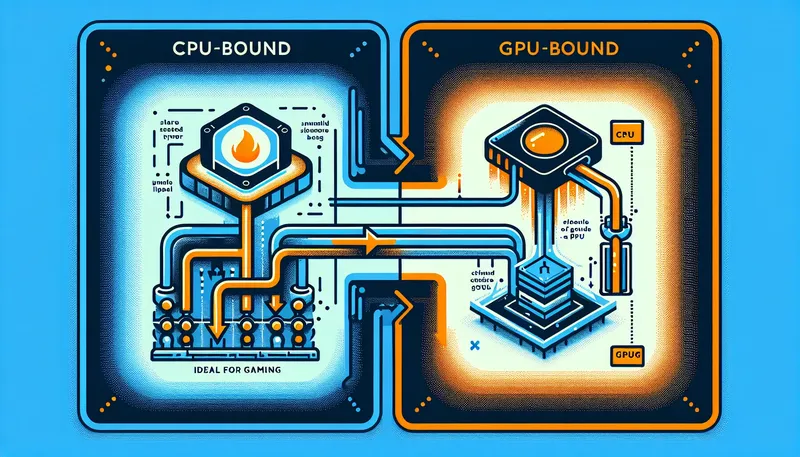 Sơ đồ giải thích hiện tượng nghẽn cổ chai CPU-bound và GPU-bound lý tưởng cho PC gaming.