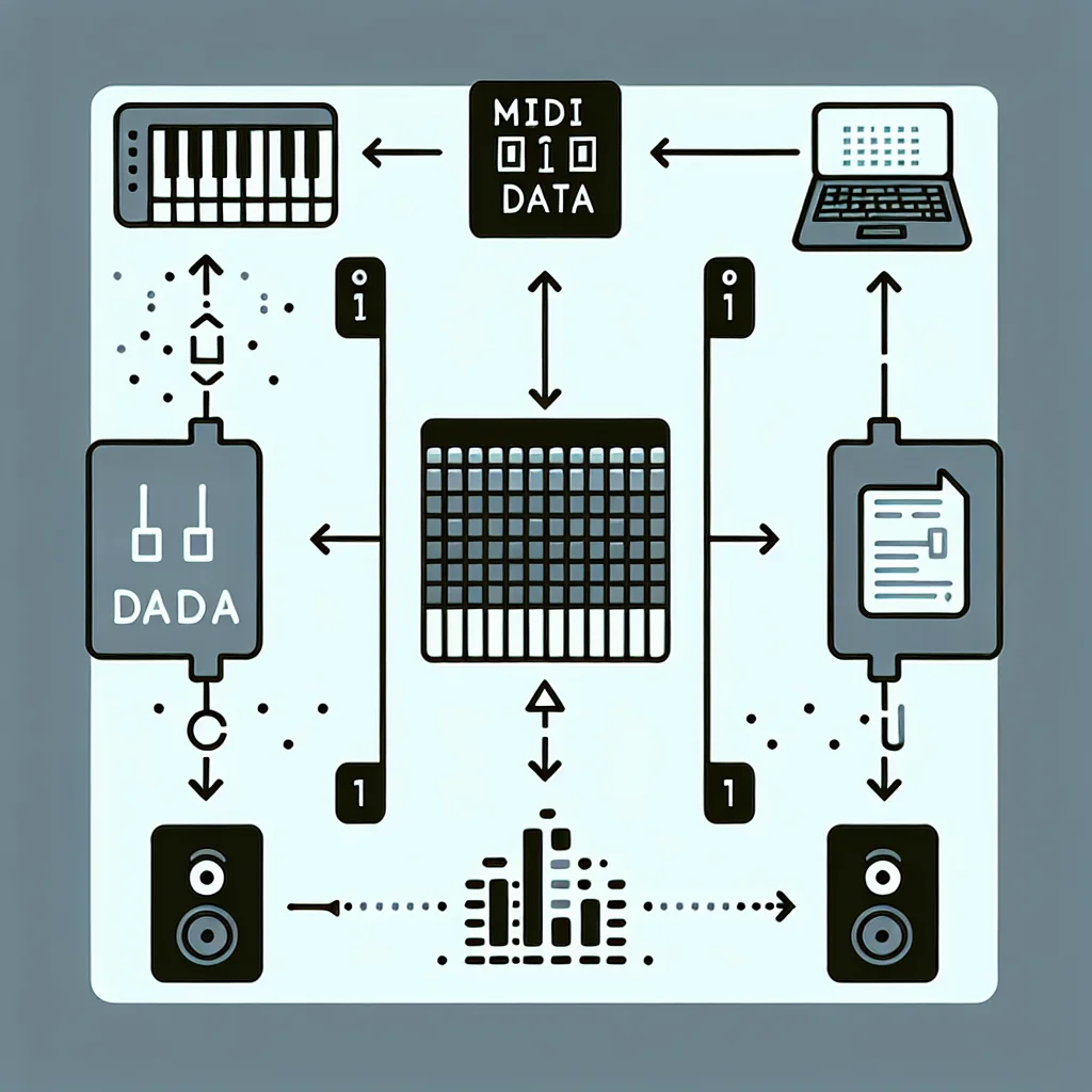 Sơ đồ giải thích MIDI controller là gì và cách hoạt động của tín hiệu MIDI.