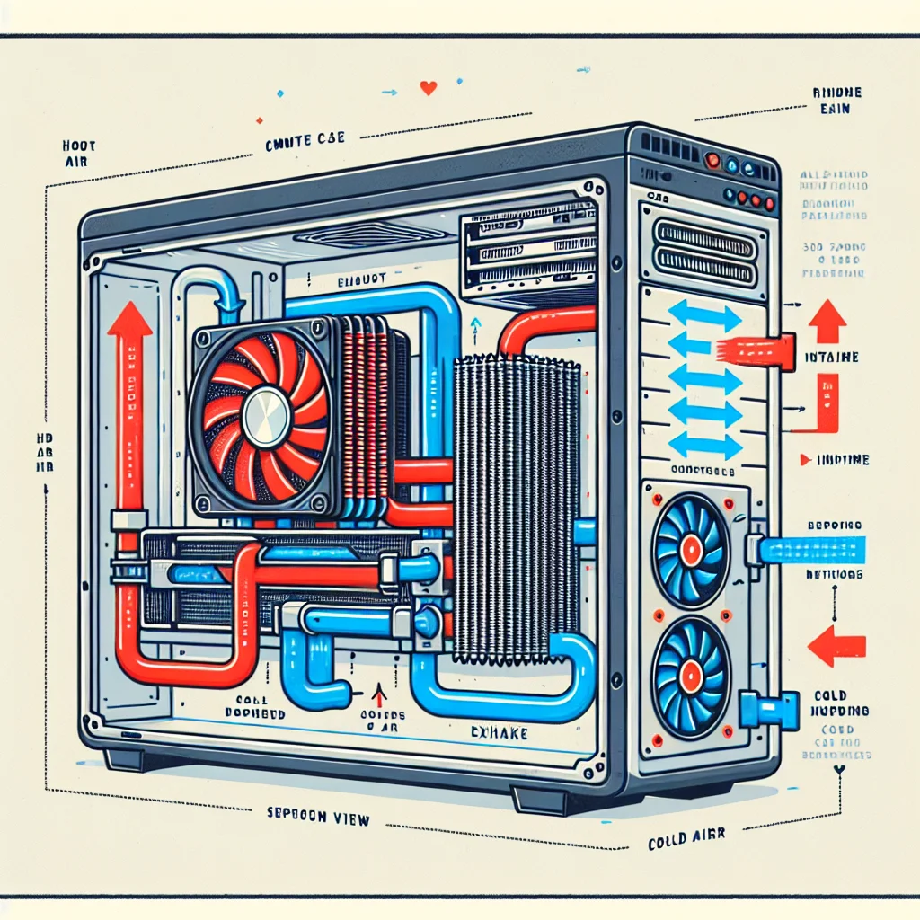 Sơ đồ minh họa 2 cách lắp đặt radiator AIO: lắp mặt trên (thổi ra) và lắp mặt trước (hút vào).