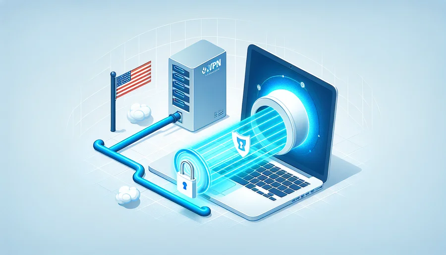 Sơ đồ minh họa cách sử dụng VPN để đổi địa chỉ IP sang Hoa Kỳ.
