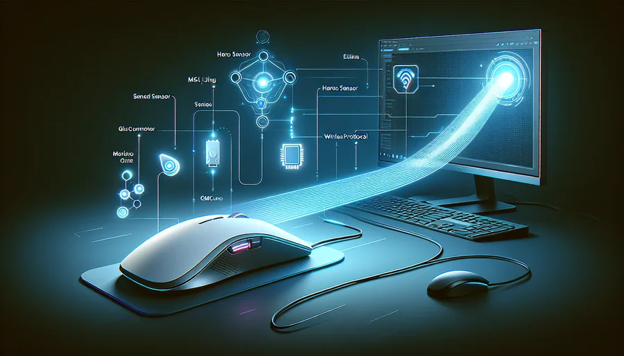 Sơ đồ minh họa công nghệ Logitech Lightspeed với triết lý tối ưu hóa end-to-end, từ cảm biến HERO đến kết nối ổn định.