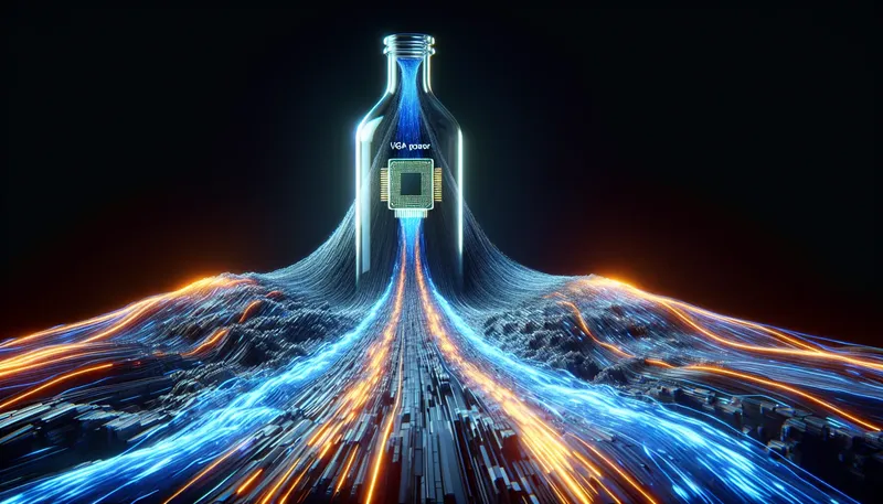 Sơ đồ minh họa hiện tượng nghẽn cổ chai (bottleneck) khi CPU cũ quá yếu, không xử lý kịp dữ liệu cho VGA mạnh.