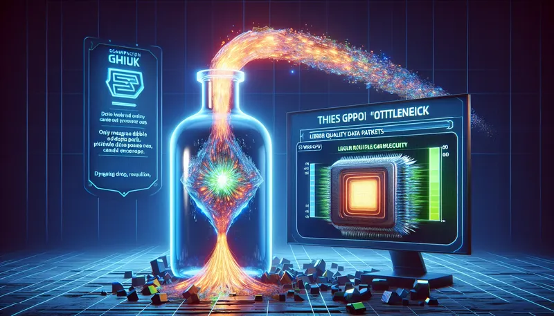 Sơ đồ minh họa hiện tượng nghẽn cổ chai (bottleneck) khi CPU yếu làm giảm hiệu năng của card đồ họa mạnh.
