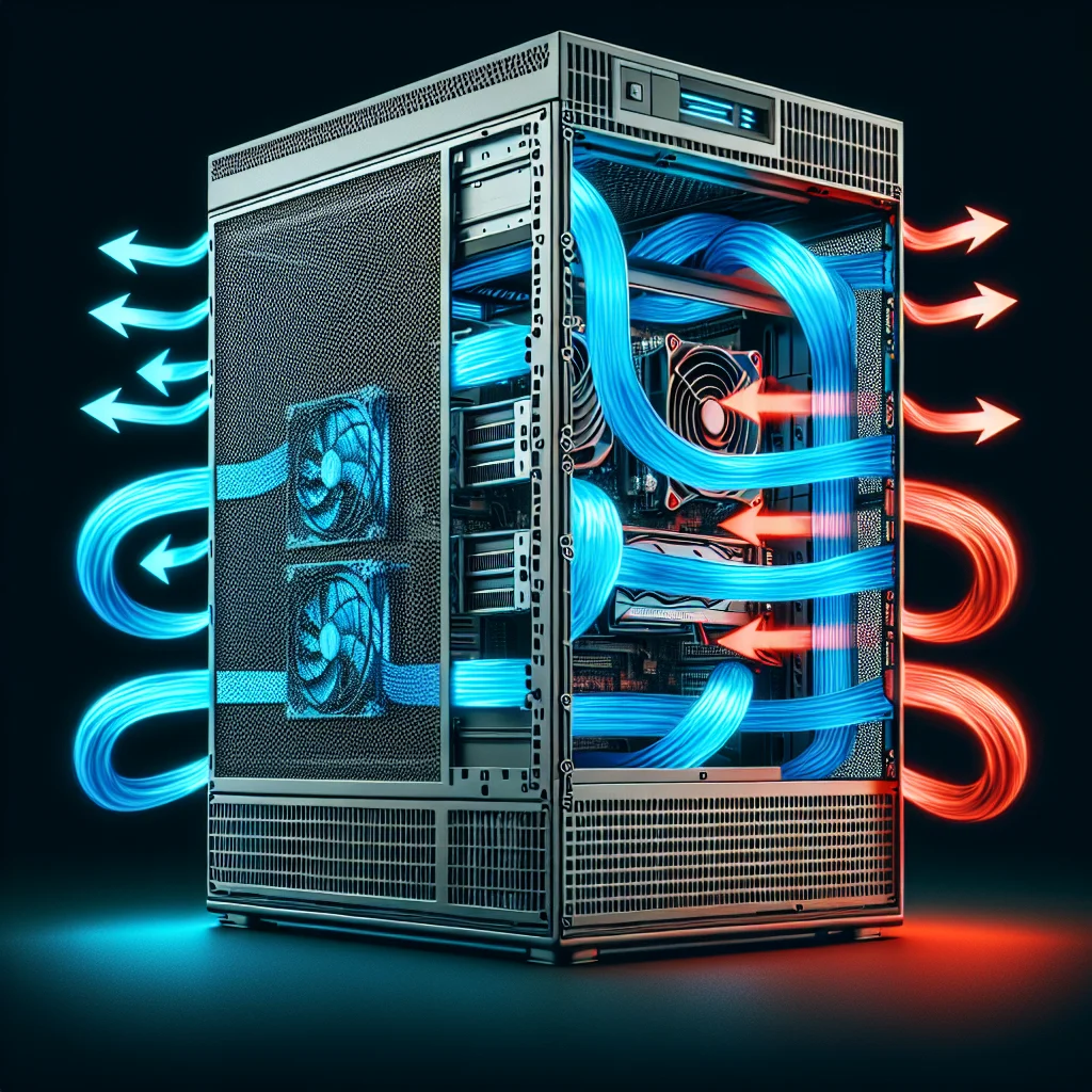 Sơ đồ mô phỏng luồng gió tối ưu trong case máy tính, giúp tản nhiệt hiệu quả cho linh kiện.