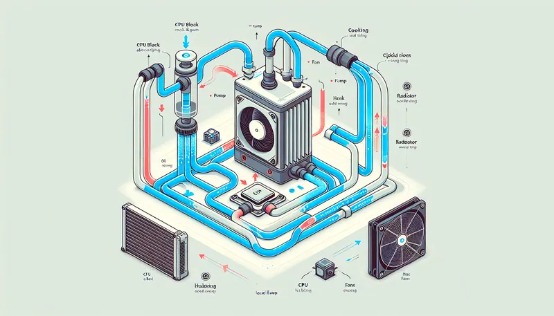 Sơ đồ mô phỏng nguyên lý hoạt động của tản nhiệt nước AIO khép kín.