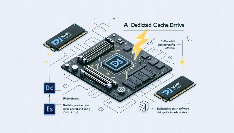Sơ đồ tối ưu ổ cứng cho After Effects bằng cách dùng một ổ SSD NVMe riêng biệt làm bộ nhớ đệm (cache).