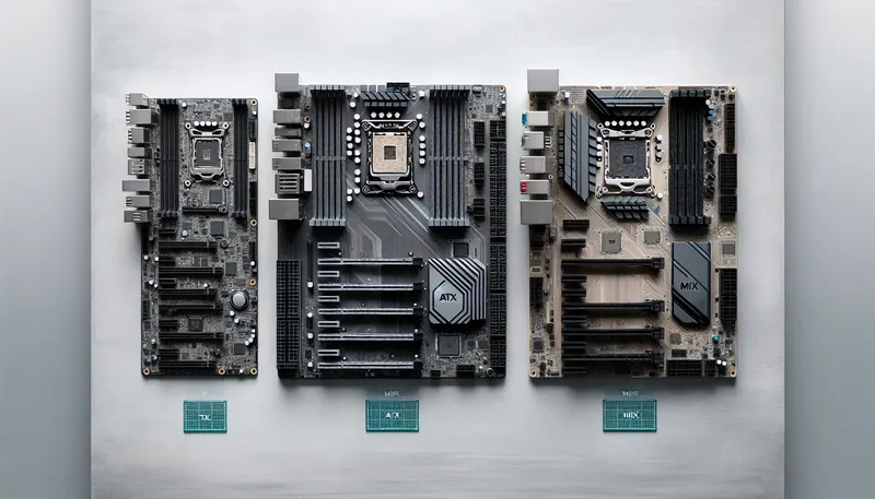 So sánh ba kích thước mainboard phổ biến: ATX, Micro-ATX (m-ATX), và Mini-ITX.