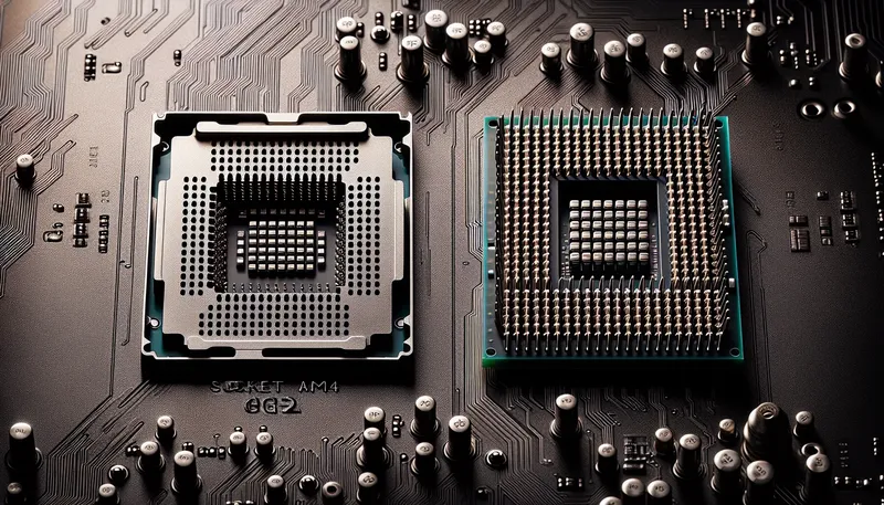 So sánh cận cảnh socket AM4 (PGA) trên B550 và socket AM5 (LGA) trên B650.