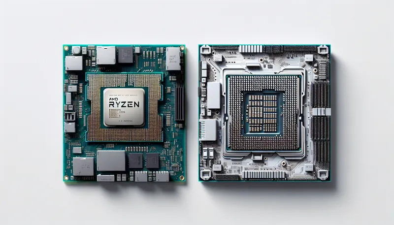 So sánh cận cảnh socket AM4 PGA với chân trên CPU và socket AM5 LGA với chân trên mainboard.