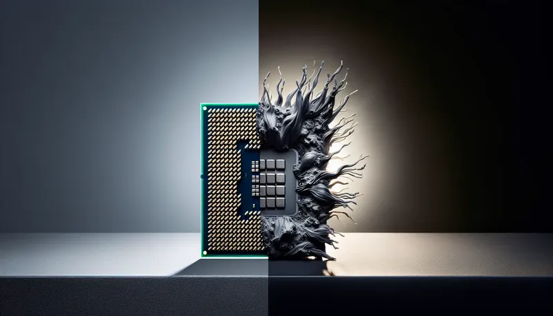 So sánh chân cắm CPU cũ, một bên thẳng đều và một bên bị cong, gãy.