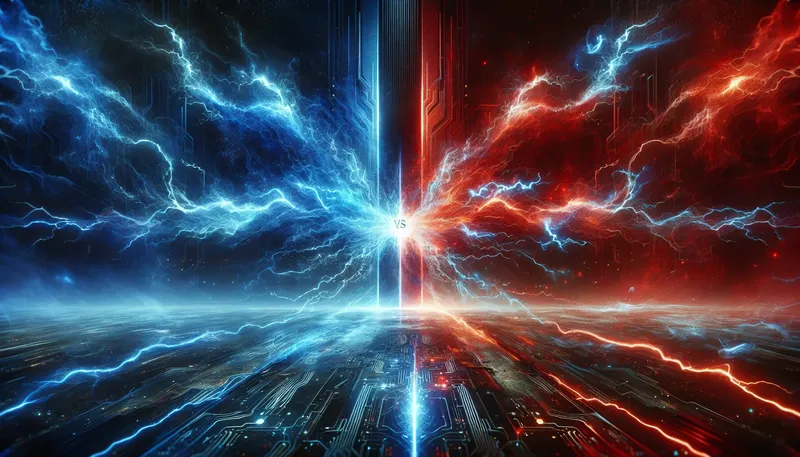 So sánh CPU gaming Core i9 màu xanh và Ryzen 9 X3D màu đỏ trong cuộc đối đầu hiệu năng.