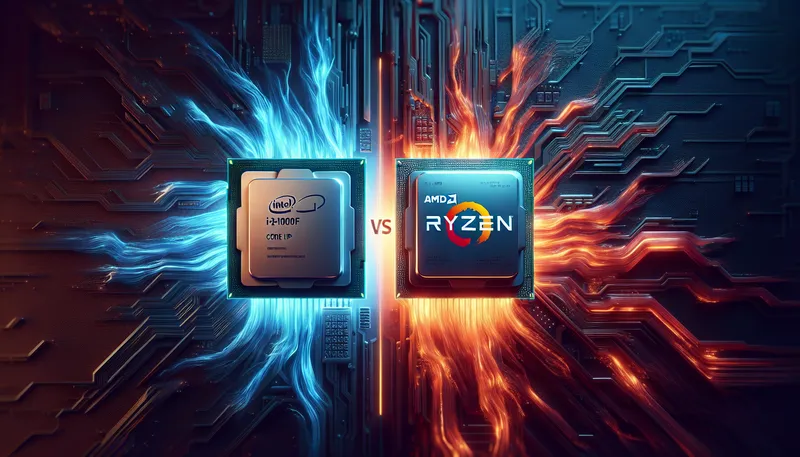 So sánh CPU gaming giá rẻ i3-12100F vs Ryzen 5 5500 trên nền kỹ thuật số.