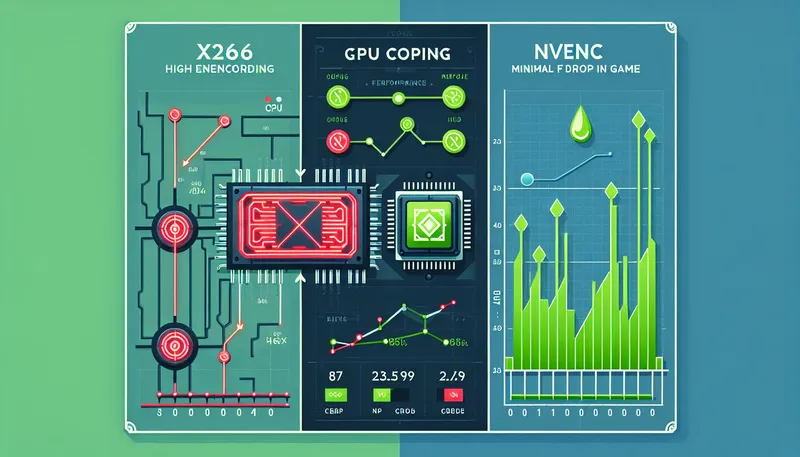 So sánh encoder NVENC của GPU và x264 của CPU, cho thấy NVENC ít ảnh hưởng đến FPS game.