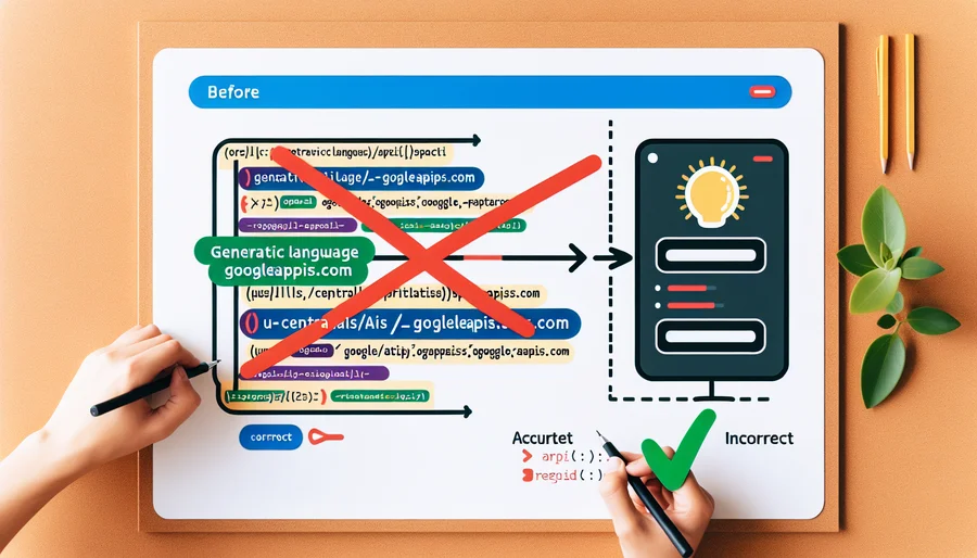 So sánh endpoint API mặc định sai và endpoint đúng theo khu vực cho Gemini.