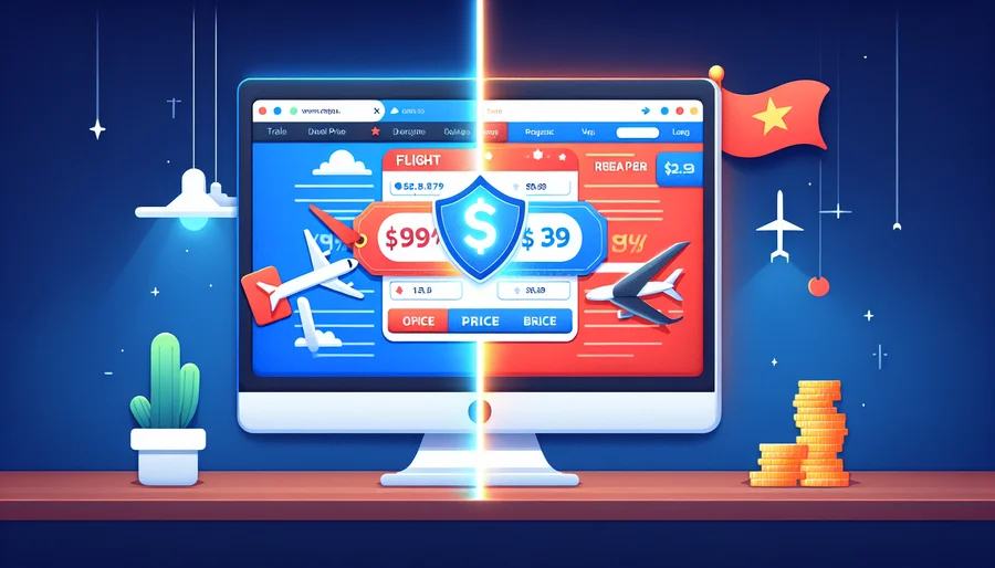 So sánh giá vé máy bay rẻ hơn khi sử dụng VPN để thay đổi vị trí địa lý.