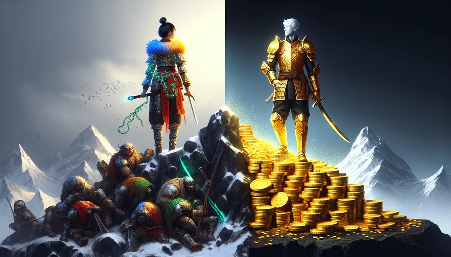 So sánh giữa game thủ Free-to-Play và Pay-to-Win trong MMORPG.