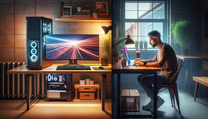 So sánh giữa PC Desktop và Laptop để làm việc với Blender về hiệu năng và sự tiện lợi.