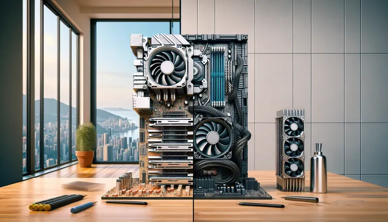 So sánh giữa tản nhiệt khí cồng kềnh và tản nhiệt nước AIO gọn gàng cho CPU.