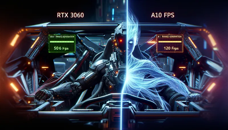 So sánh hiệu năng gaming với công nghệ DLSS 3 Frame Generation trên RTX 4060 giúp tăng gấp đôi FPS so với RTX 3060.