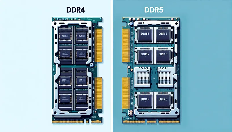 So sánh khe cắm RAM DDR4 và DDR5, cho thấy sự khác biệt về vị trí chân cắm trên hai chuẩn RAM.