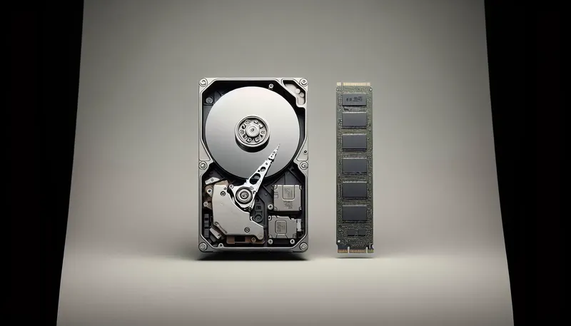 So sánh kích thước và công nghệ giữa ổ cứng SSD NVMe hiện đại và ổ cứng HDD cơ học truyền thống.