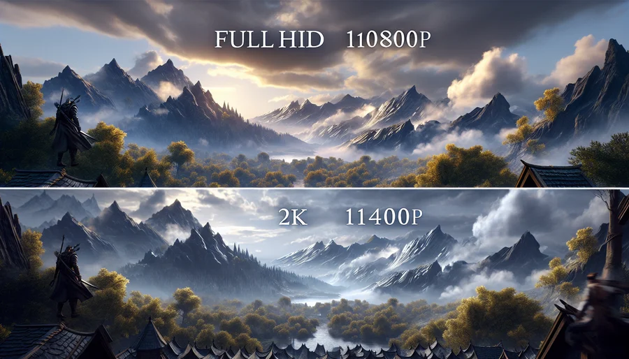So sánh đồ họa game ở độ phân giải Full HD 1080p và 2K 1440p, cho thấy sự khác biệt về độ sắc nét.