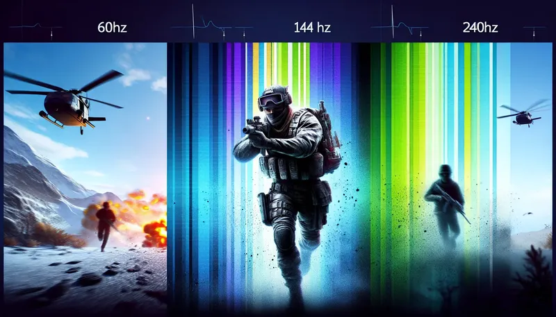 So sánh độ mượt của chuyển động trong game ở các tần số quét 60Hz, 144Hz và 240Hz.