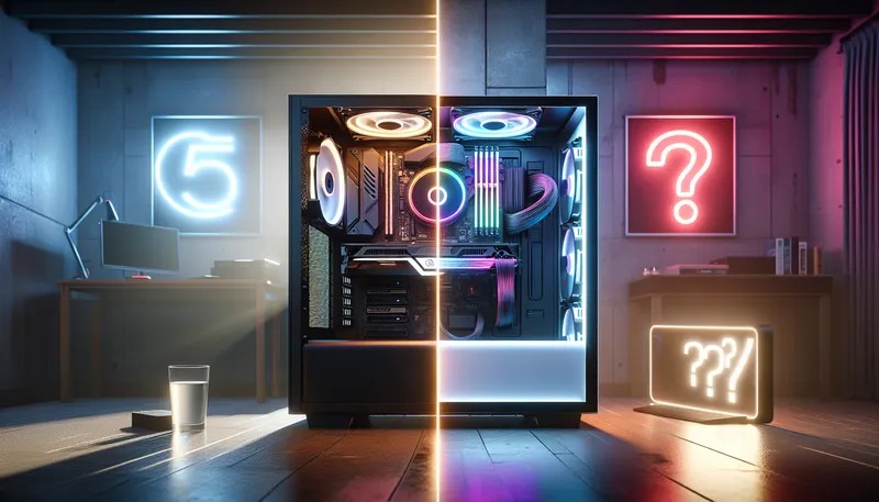 So sánh PC gaming 10 triệu và 15 triệu, với chênh lệch 5 triệu đồng được thể hiện ở giữa.