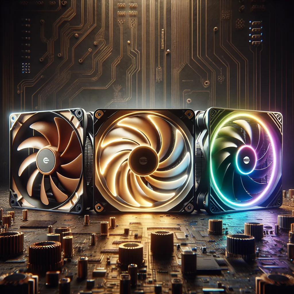 So sánh quạt tản nhiệt Deepcool, Lian Li và Noctua trong một hình ảnh đại diện, thể hiện hiệu năng, thẩm mỹ RGB và giá trị.