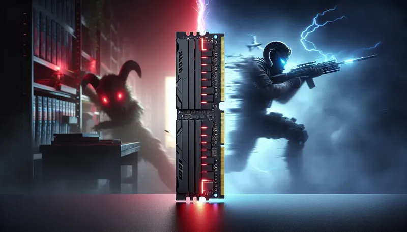 So sánh RAM 16GB và 32GB cho PC Gaming, minh họa sự khác biệt về độ mượt mà trong game.