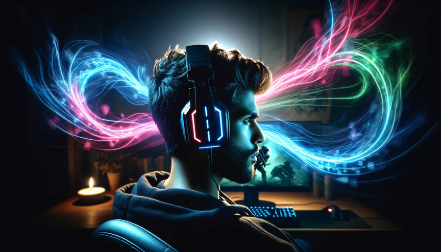 So sánh tai nghe 7.1 và stereo để chơi game FPS, hình ảnh một game thủ đang tập trung cao độ.
