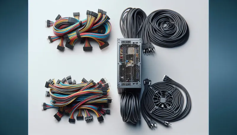 So sánh trực quan giữa nguồn Non-Modular với dây cáp gắn liền và nguồn Full-Modular có dây cáp tháo rời.